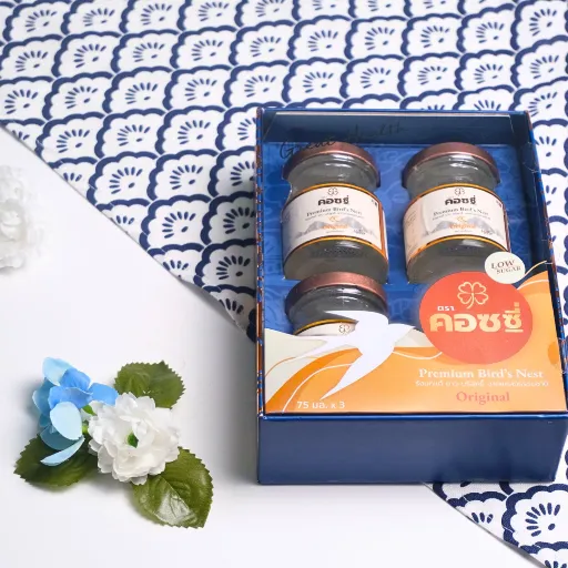 กล่องของขวัญ รังนกแท้พรีเมี่ยม 3 ขวด ห่อผ้าฟุโรชิกิ - Mother's day White - Cozxy | Health Product Image