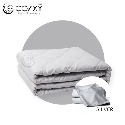 ผ้าห่มถ่วงน้ำหนัก Weighted Blanket (น้ำหนัก 6.8 กก.) Standard+ ปลอกผ้าห่ม Bamboo Cooling Cover (สีเงิน Silver) - COZXY Product Image