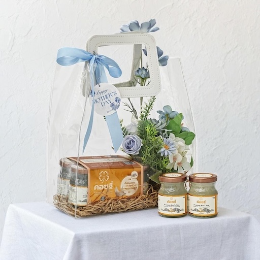 Extra Blue & Bloom รังนกพรีเมี่ยมแพ็ก 6 ขวด ในกระเป๋าดอกไม้ประดิษฐ์ - Cozxy | Health Product Image