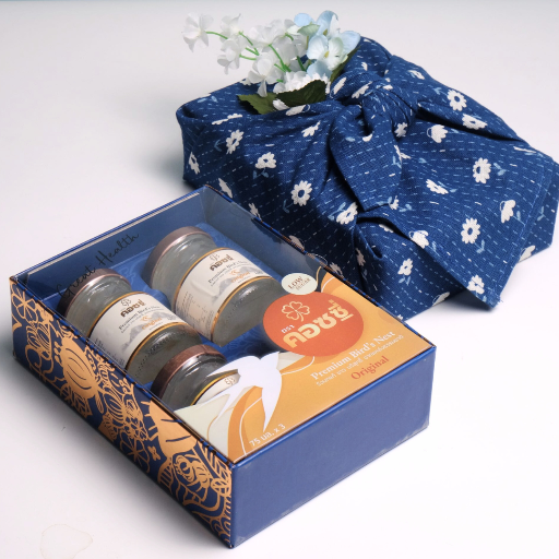 กล่องของขวัญ รังนกแท้พรีเมี่ยม 3 ขวด ห่อผ้าฟุโรชิกิ - Mother's day Navy - Cozxy | Health Product Image