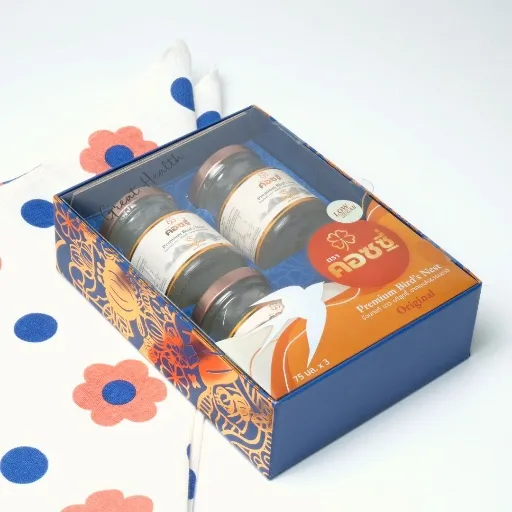 กล่องของขวัญ รังนกแท้พรีเมี่ยม 3 ขวด ห่อผ้าฟุโรชิกิ - Flower - Cozxy | Health Product Image