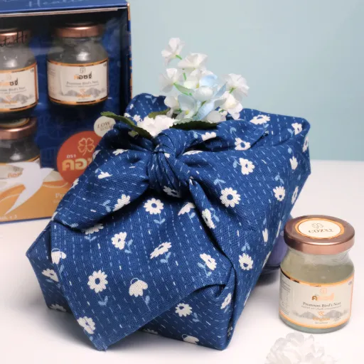 กล่องของขวัญ รังนกแท้พรีเมี่ยม 3 ขวด ห่อผ้าฟุโรชิกิ - Mother's day Navy - Cozxy | Health Product Image