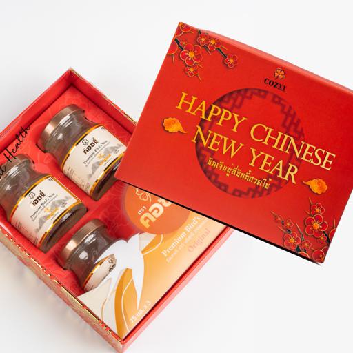 Happy Chinese New Year กล่องของขวัญ รังนกแท้พรีเมี่ยม 3 ขวด - COZXY Product Image