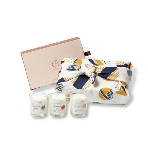 Scented Candle Petite Glass Set Furoshiki Wrapped เซ็ตเทียนหอมฟุโรชิกิ 3 ชิ้น - COZXY Product Image