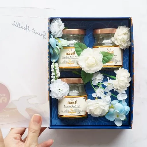 Faux Flower กล่องดอกไม้ประดิษฐ์ รังนกพรีเมี่ยม 3 ขวด - COZXY Product Image