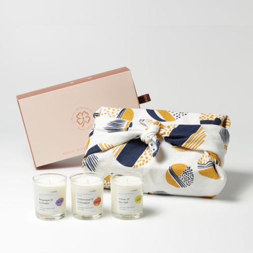 Scented Candle Petite Glass Set Furoshiki Wrapped เซ็ตเทียนหอมฟุโรชิกิ 3 ชิ้น - COZXY Product Image