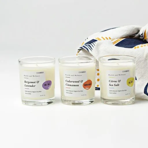 Scented Candle Petite Glass Set Furoshiki Wrapped เซ็ตเทียนหอมฟุโรชิกิ 3 ชิ้น - COZXY Product Image