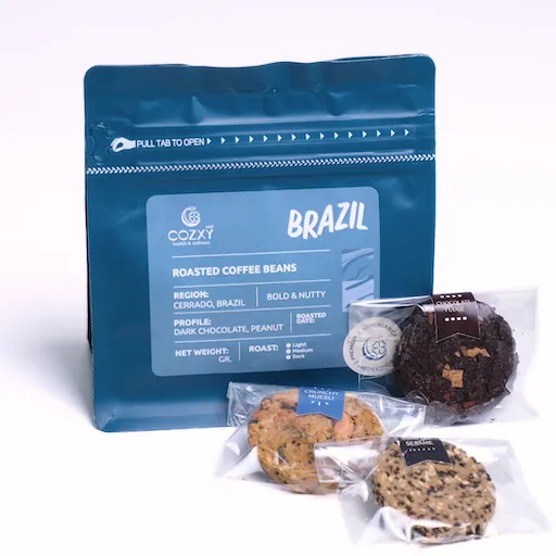Brew & Bite Gift Box เซ็ตเมล็ดกาแฟบราซิลพร้อมคุกกี้ธัญพืช - Brazil Coffee Bean - COZXY Product Image