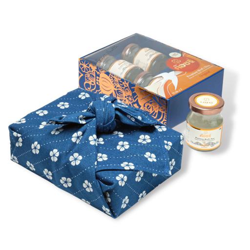 กล่องของขวัญ รังนกแท้พรีเมี่ยม 3 ขวด ห่อผ้าฟุโรชิกิ - Navy - Cozxy | Health Product Image