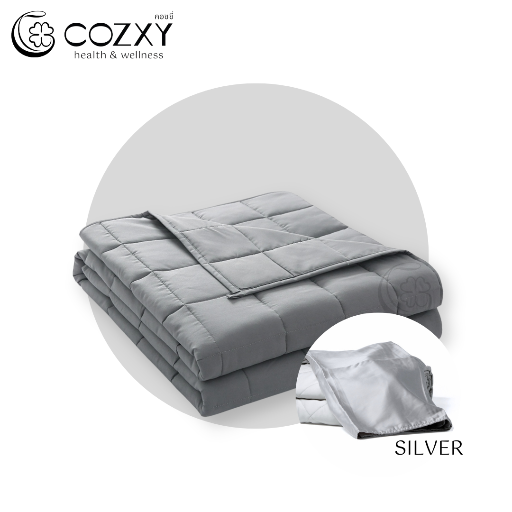 ผ้าห่มถ่วงน้ำหนัก Weighted Blanket (น้ำหนัก 5.4 กก.) Compact + ปลอกผ้าห่ม Bamboo Cooling Cover (สีเงิน Silver) - COZXY Product Image