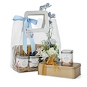 Extra Blue & Bloom คุกกี้ธัญพืชกล่องโลหะ และชาเบลนด์ 2 กระปุกในกระเป๋าดอกไม้ประดิษฐ์